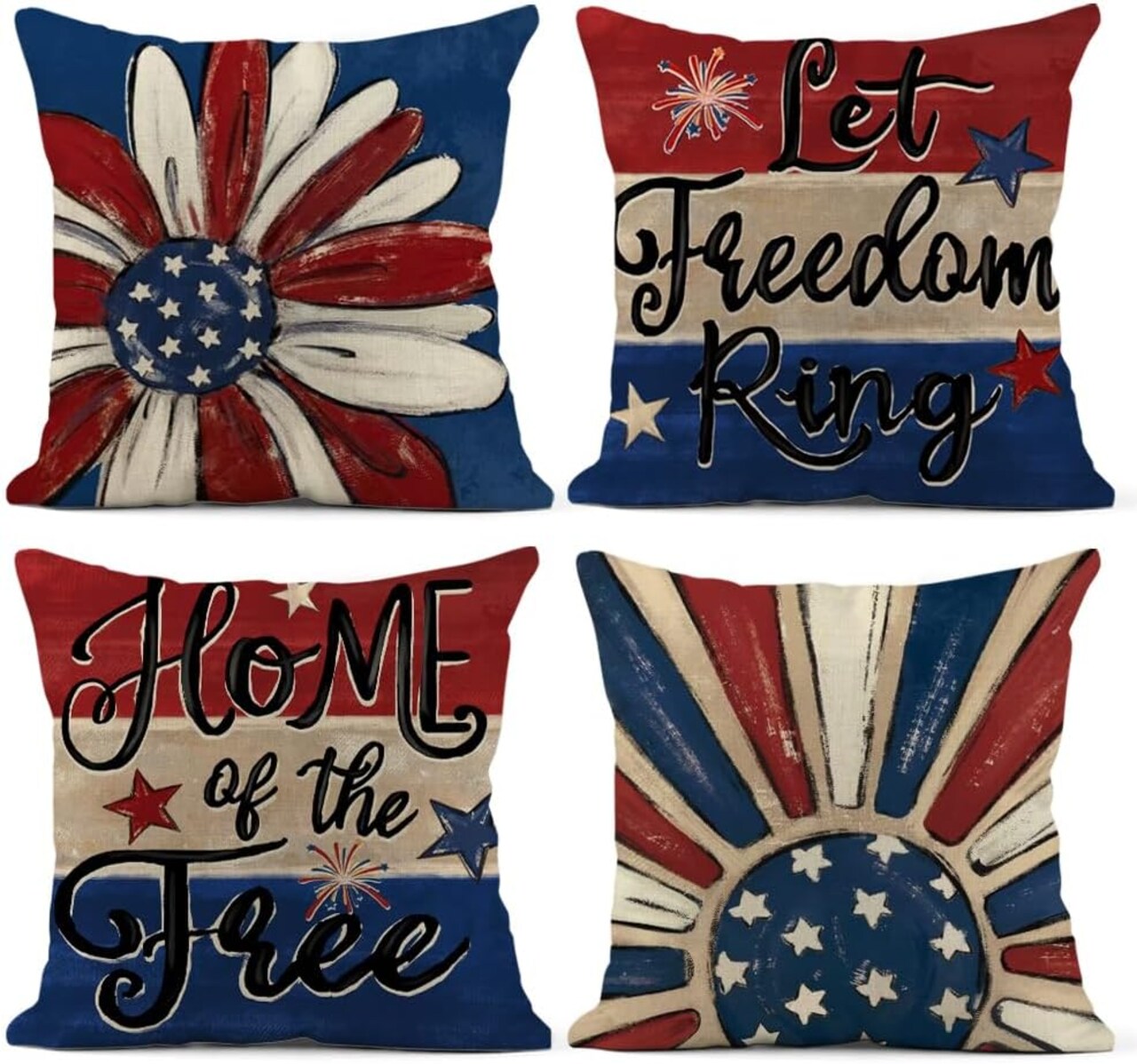 4th of July Patriotic Independence Memorial Day Throw Pillow Covers 18 x 18 Set of 4